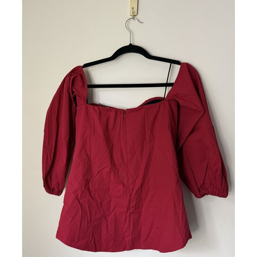 New Theory Laureema Off Shoulder Crimson Red Poplin Blouse Size‎ 0 Quiet Luxury - Picture 2 of 7